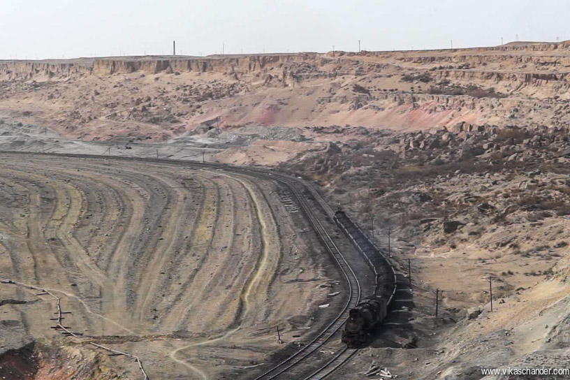 sandaoling blog 11 - view of a loaded coal train from above the east pit (video grab)