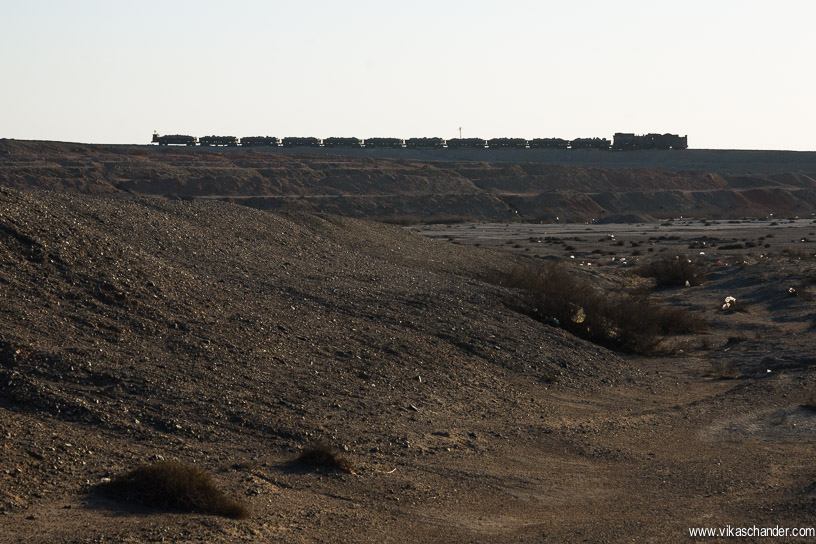 sandaoling blog 71 - a spoil loaded train runs up one of the spoil disposal lines