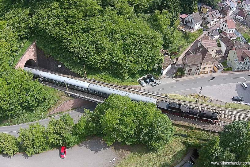 DS 2014 blog - Aerial view of a train emerging from the Lichtensteiner tunnel near the paper factory