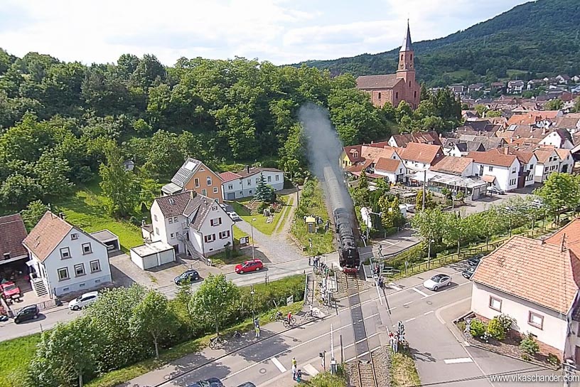DS 2014 blog - Drone view of the church and level crossing at Annweiler